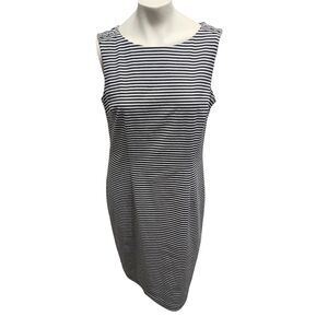 White House Black Market Dress Size 14 Black White Striped Sleeveless Sheath